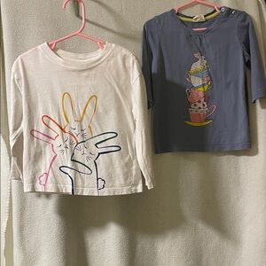 Hanna Andersson Multicolor Bunny and Teacup Long Sleeve Tees